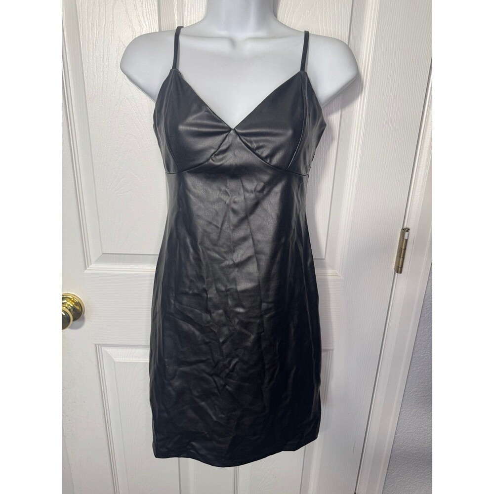 Faux Leather Black Spaghetti Strap Dress Size M